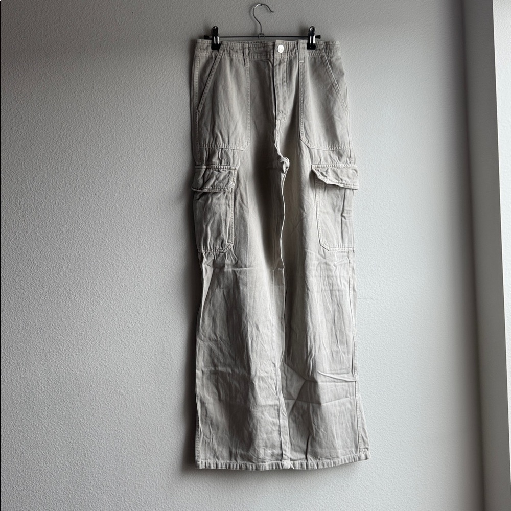 Zara Kahki Cargo Wide Pants women’s size 6 - Picture 2 of 5